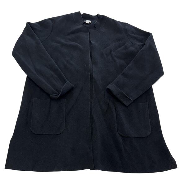J Jill Cardigan Sweater Womens Medium Black Long Open Front Pocket Cotton Blend - Picture 1 of 8